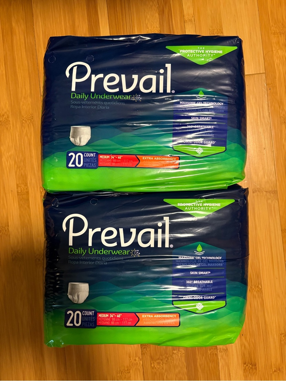 2 Packs of Prevail Daily Underwear Extra Absorbency - 20 in each pack